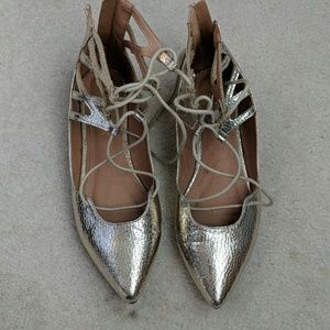 Gold lace up flats